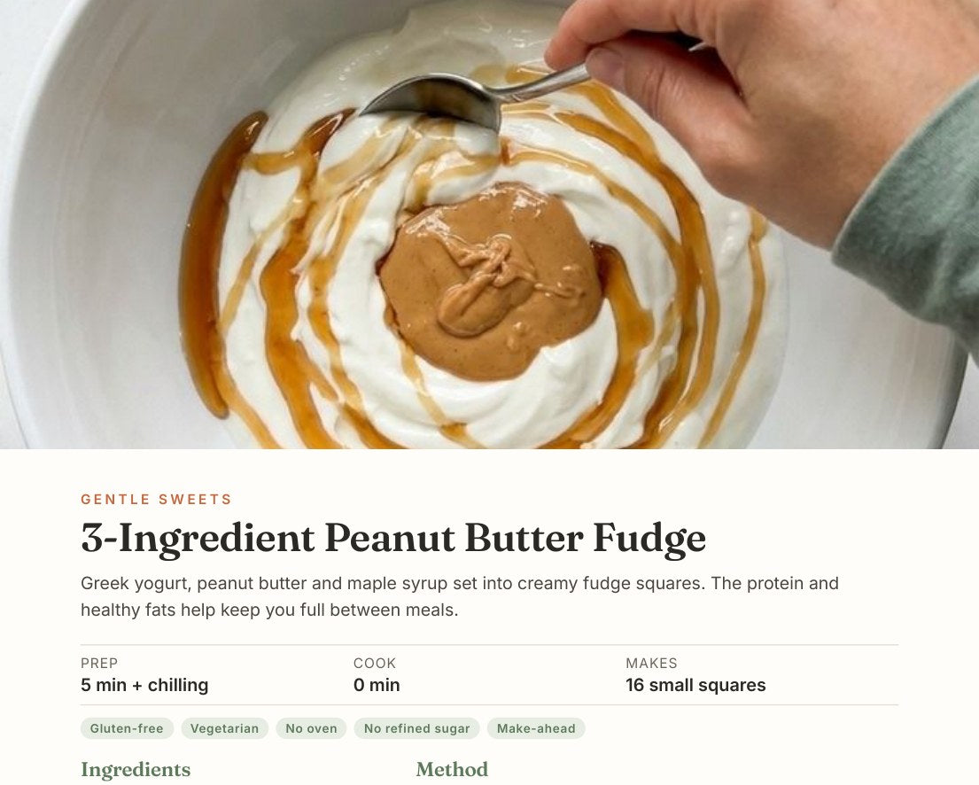 A real recipe page: 3-Ingredient Peanut Butter Fudge